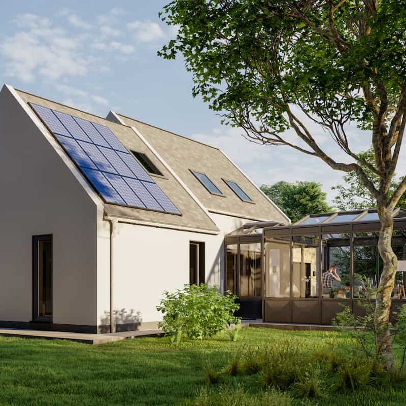 Modern home with solar panels