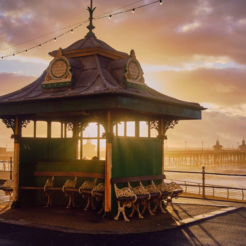 Blackpool promenade at sunset